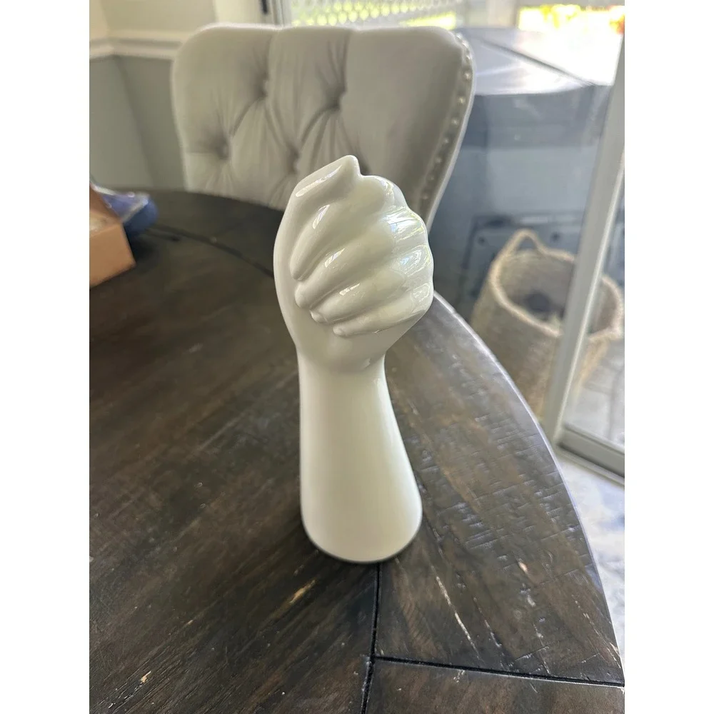 Vintage White Ceramic Hand Vase Sculptural Fist Bud Vase Mid Century Modern EUC